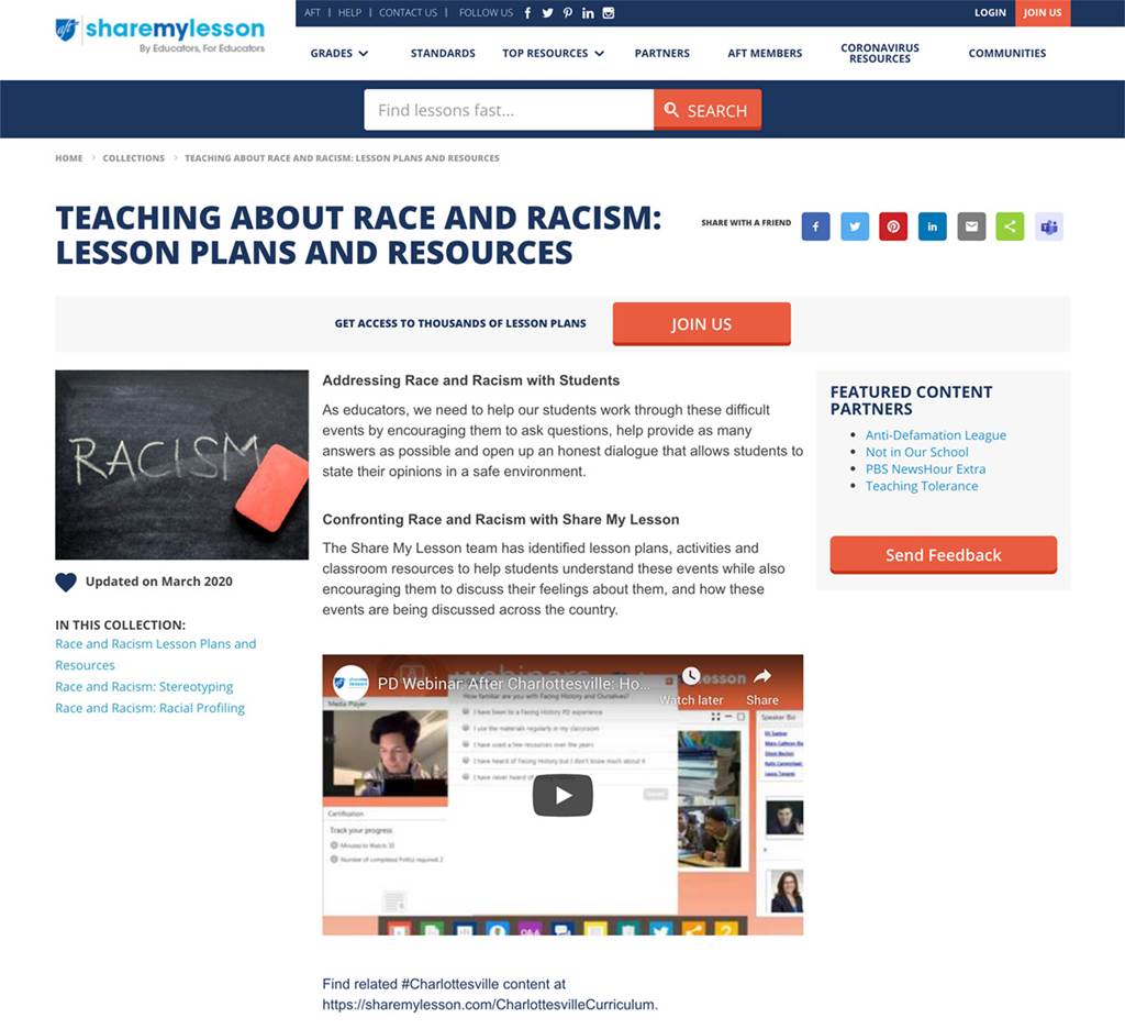 Teaching About Race and Racism: Lesson Plans and Resources screenshot