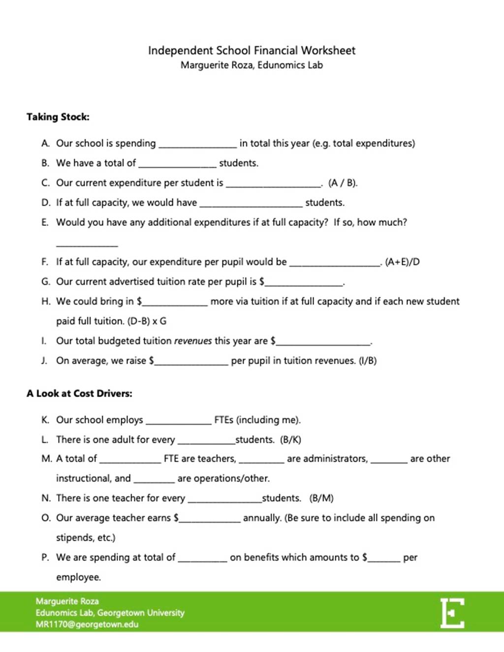 Independent School Financial Worksheet image