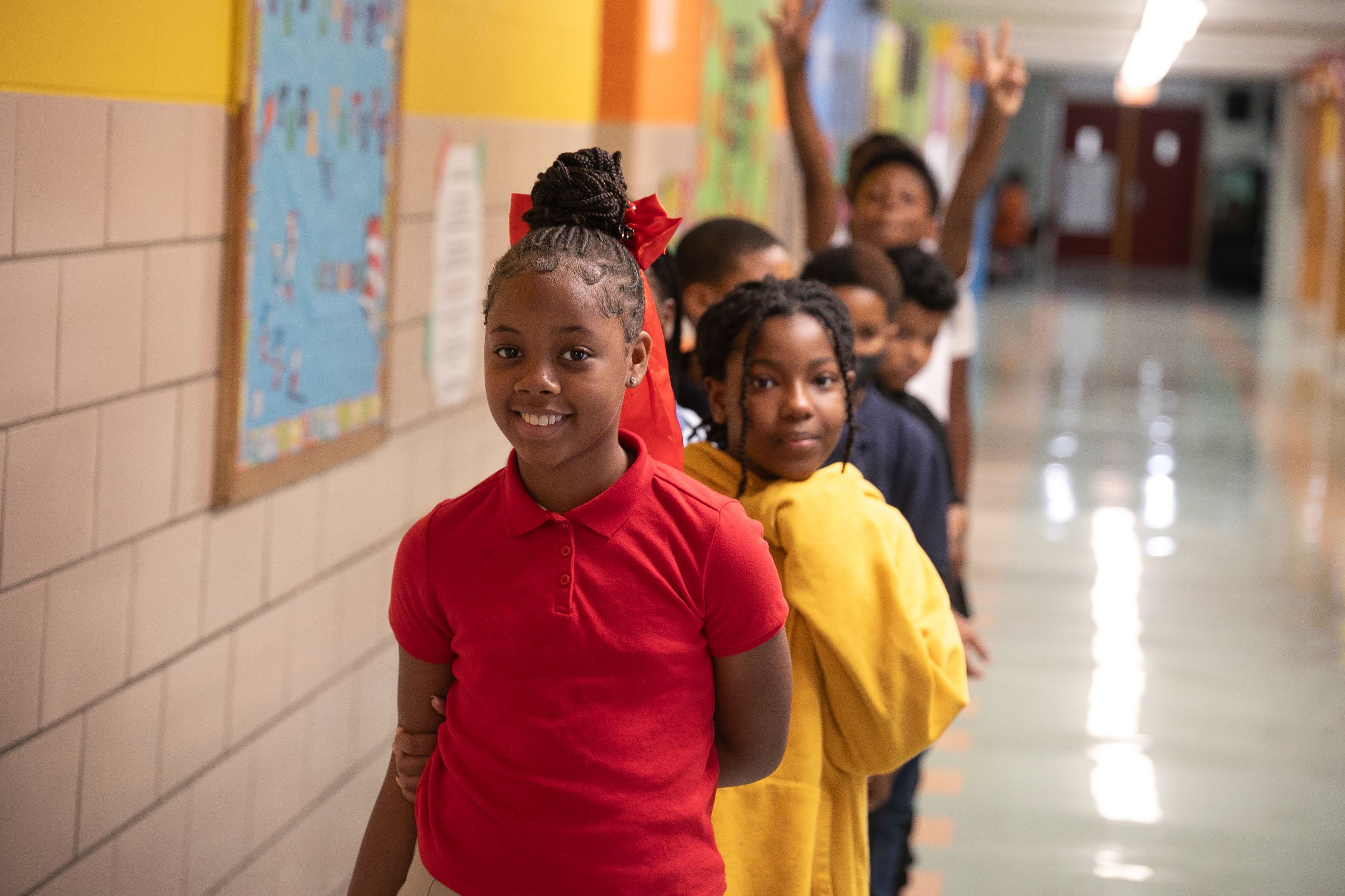 Students lined up in hallway
