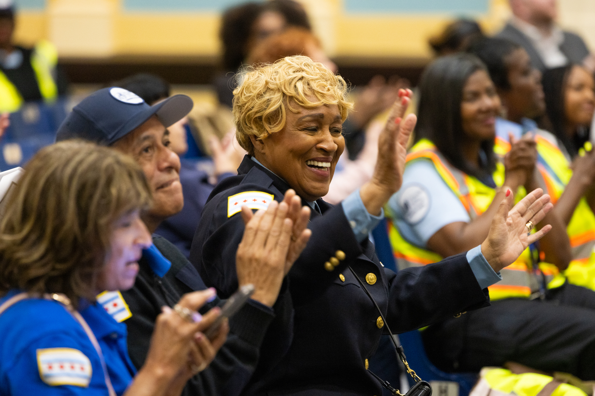 Crossing guards applauding