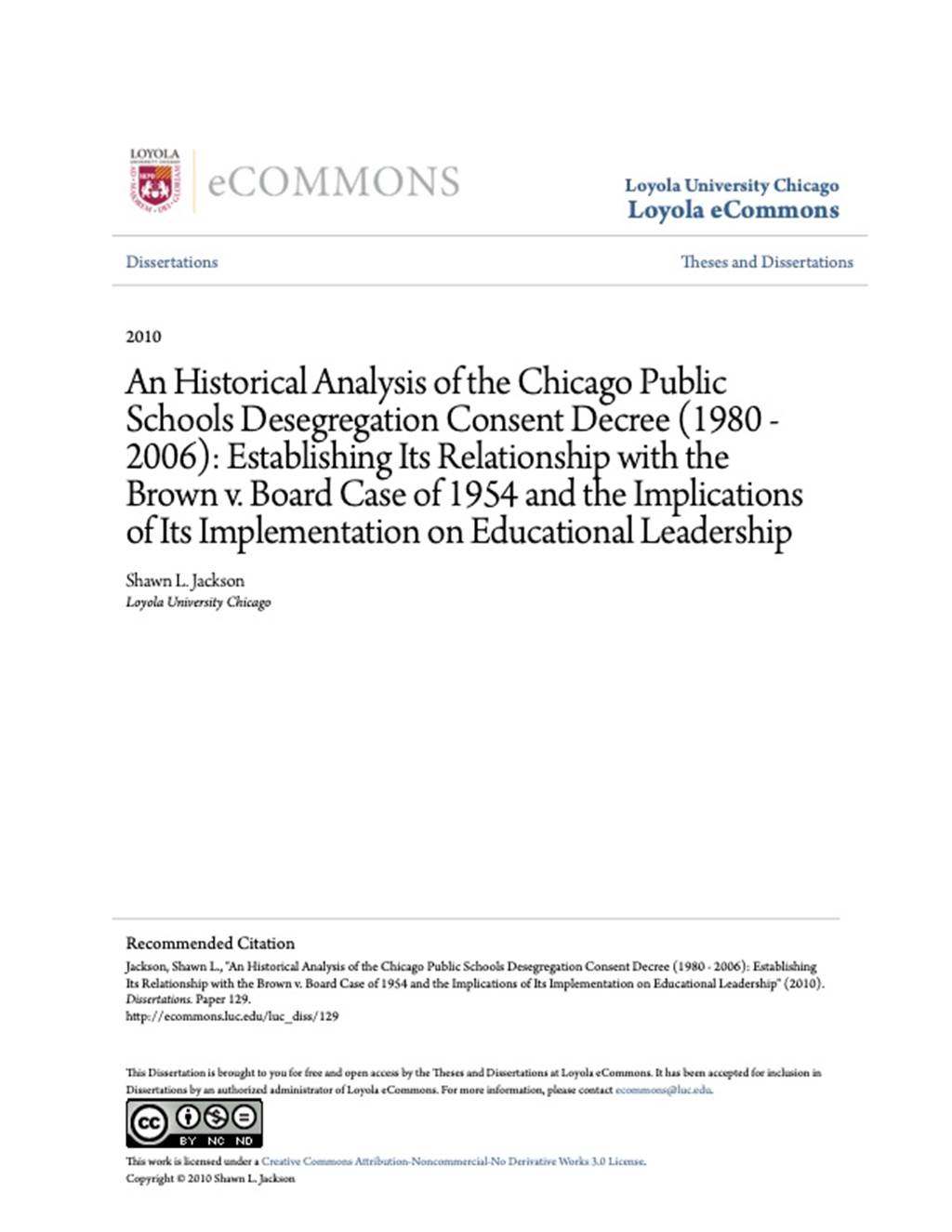 An Historical Analysis of the Chicago Public Schools Desegregation Consent Decree - Cover image