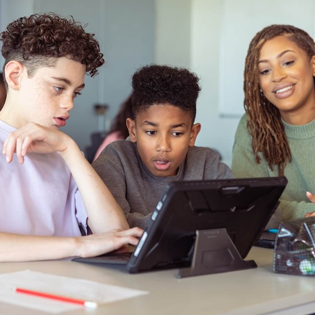 Students use a tablet in class