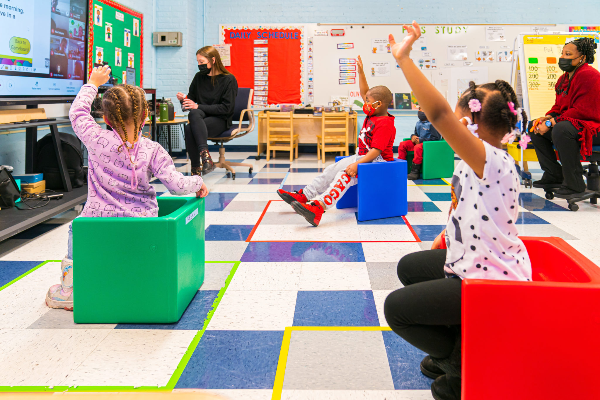 Kids raising their hands