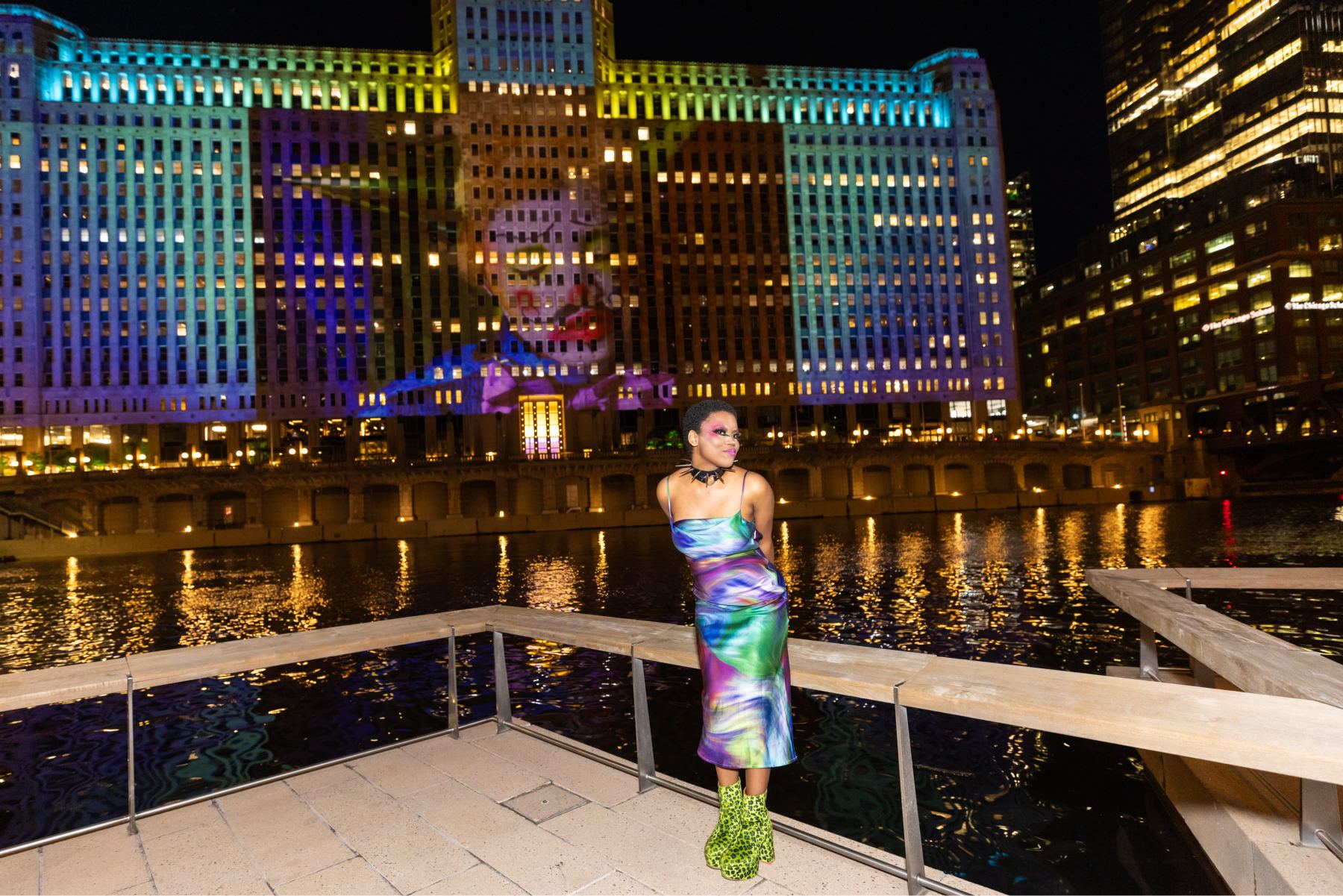 Art on the Mart student by river