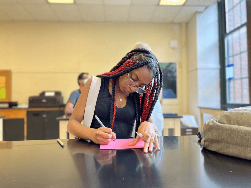student at desk