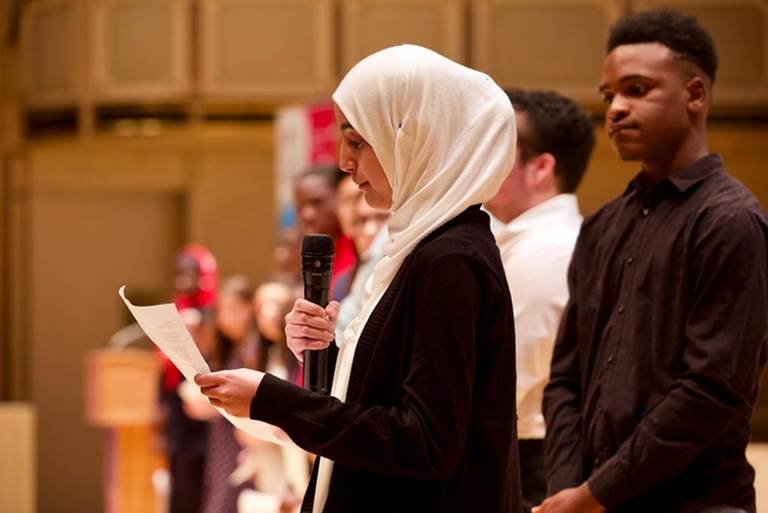 Group giving a speech